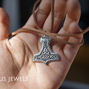 Viking Thor’s Hammer Mjolnir Necklace | Silver Norse Nordic Pendant Vintage Gothic Jewelry | Gift for Men Husband Father’s Day