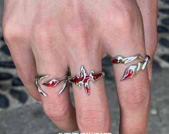 Dark Fantasy Ring Engagement, Silver Mystical Fairy Wedding