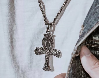 Collana Uomo Con Ciondolo Croce Ankh Egiziana E Occhio Di Horus – Acciaio Inox 24'' - Foto 4