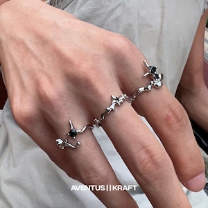 Svarta Ädelstensringar Minimalistiska Smycken | Estetiska Gotiska Justerbara Ringset Smycken Y2K Modeaccessoarer Harajuku | Present Till Honom Henne