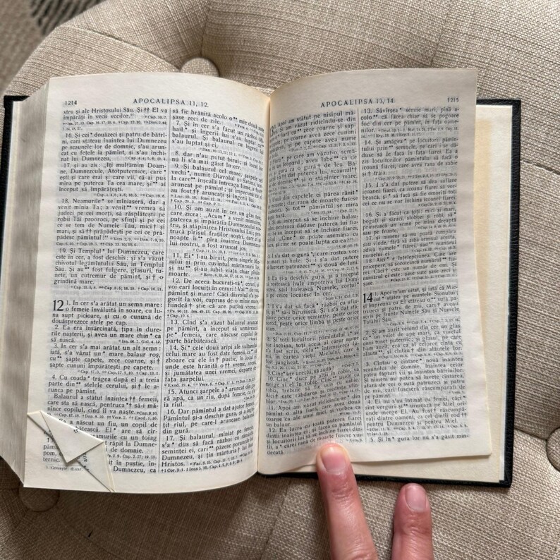 Biblia rumana antigua, tapa dura negra, libro religioso con lomo dorado. imagen 6