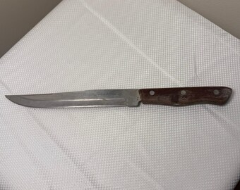 Cuchillo de trinchar y rebanar Maxam de acero vintage con mango de madera y triple remache, 8 pulgadas, fabricado en Japón.
