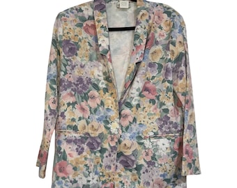 Vintage Jaclyn Smith Floral Blazer Women 10 Pastel Cottagecore Spring Jacket