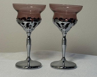 Par de tallos para licor Farber Bros Krome Kraft de vidrio de uranio UV amatista