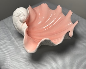 Fitz & Floyd Coquille Pink White Clam Shell Bowl Asa Nautilus 1976 Japón MCM