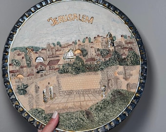 Jerusalén, placa decorativa en relieve 3D, Ciudad Vieja, Muro Occidental, Cúpula, Roca, Plata, 13,5
