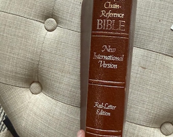 Biblia de referencia Zondervan Thompson Chain, NVI, en cuero con letras rojas, década de 1980.