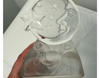 Portavelas de cristal vintage Partylite Moon Stars Celestial para velas pequeñas Whimsigoth