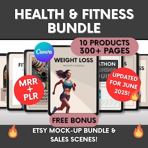 Health & Fitness Bundle with MRR and PLR Ready To Resell, PLR Fitness Planners and Fitness Ebooks, Weight Loss Journal, Health Food Guides