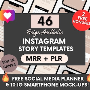 46 Beige Instagram Story Templates for Small Business, PLR Instagram Stories, DFY Instagram, IG Engagement Story Templates