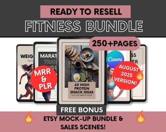 Fitness Bundle with MRR and PLR Ready To Resell, PLR Fitness Planners and Fitness Ebooks, Weight Loss Journal, High Protien Snacks Guide