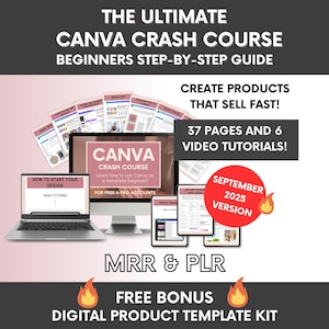 Curso intensivo definitivo de Canva con derechos de reventa, guía paso a paso de Canva con videotutoriales y PLR de cursos de Canva listos para revender.