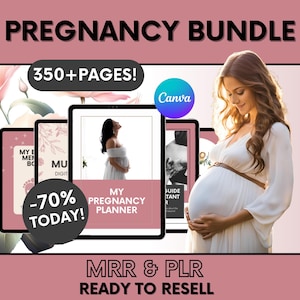 Pregnancy Bundle With MRR and PLR, Pregnancy Planner Canva With Master Resell Rights, DFY Editable Digital Pregnancy Templates Bundle