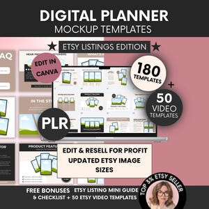 Digital Planner Mockup Templates PLR, Digital Product Mockups for Etsy, Canva Mockup Templates for Digital Planners PLR