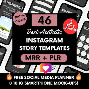 46 Dark Instagram Story Templates with Private Label and Master Resell Rights, DFY Stories, IG Engagement Story Templates for Small Business