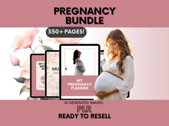 Pregnancy Bundle With MRR and PLR, Pregnancy Planner Canva With Master Resell Rights, DFY Editable Digital Pregnancy Templates Bundle
