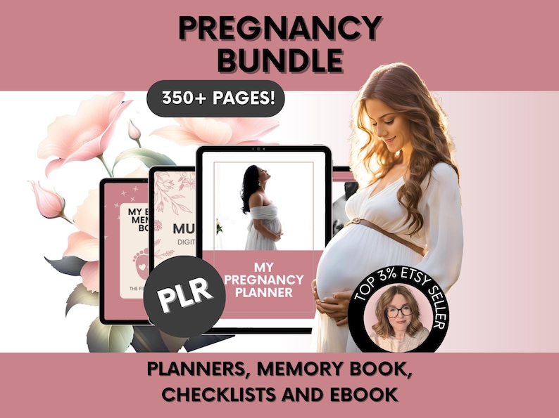 Pregnancy Bundle With MRR and PLR, Pregnancy Planner Canva With Master Resell Rights, DFY Editable Digital Pregnancy Templates Bundle image 1
