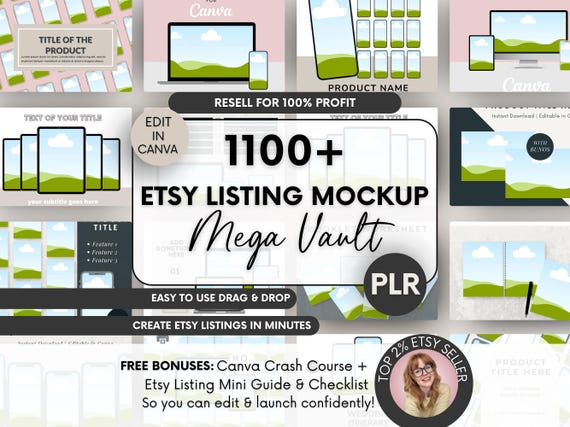 1100+ Etsy Listing Mockup Bundle With PLR Ready to Resell, Ready to Edit In Canva Templates, Done-For-You Digital Products Mockups PLR