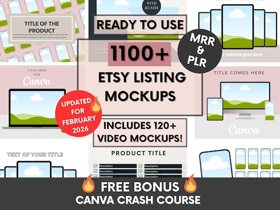 1100+ Etsy Listing Mockup Bundle With MRR Ready to Resell, Ready to Edit In Canva Templates, Done-For-You Digital Products Mockups PLR