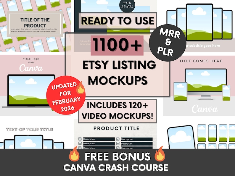 1100+ Etsy Listing Mockup Bundle With MRR Ready to Resell, Ready to Edit In Canva Templates, Done-For-You Digital Products Mockups PLR image 1
