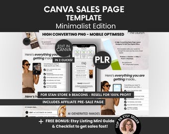 Stan Store Sales Page Template Minimalist Edition Canva PLR, Beacons Sales Page Template, Canva Sales Page Template for Digital Products PLR
