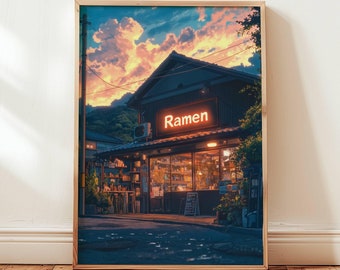 Facile à assortir à votre chambre, studio d'impression murale anime ghibli inspiré de l'art mural japonais moderne, décoration d'intérieur pour les amateurs d'anime, boutique ramen