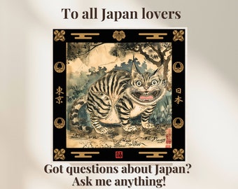 Grinsekatze Ukiyon-e Poster, Japanischer Kunstdruck, Japanisches Poster, Vintage Wunderland, Alice im Wunderland