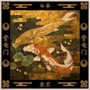 Wabi-Sabi Ukiyo-e Koi Art Japanese Carp Poster Zen Decor Wall Art Minimalist Japanese Restaurant Sushi Nishikigoi Print Shop Display Izakaya