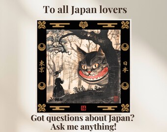 Grinsekatze Ukiyon-e Poster, Japanischer Kunstdruck, Japanisches Poster, Vintage Wunderland, Alice im Wunderland