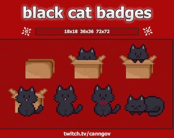 Insignias de suscripción de Twitch de Pixel Art Black Cat: Emotes de transmisión (descarga digital)