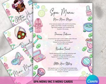 Bearbeitbare Kids Spa-Menüvorlage | Druckbares Spa-Party-Menü für Mädchen | DIY Kinder-Spa-Geburtstagsfeier Ausdrucke | Sofort Download