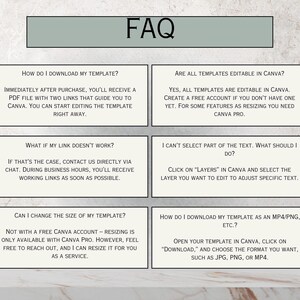 FAQ section for spa party invitation templates on Canva. Details include downloading instructions, editing options like text color and font, troubleshooting links, and resizing capabilities. Perfect for customizing birthday invitations.