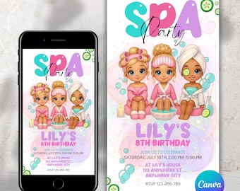 Girls Spa Party Invitation – Editable Birthday Pamper Party (Digital Download)