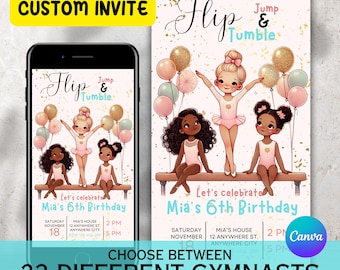 Flip, Jump & Tumble Gymnastics Birthday Invitation, Customizable Kids Gymnastics Party Invite Customizable