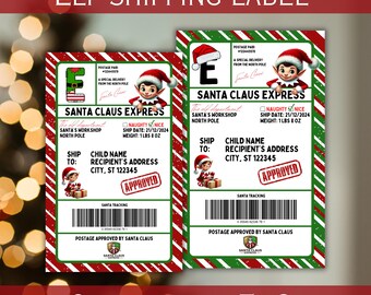 Set of 2 Elf Shipping Labels Santa Claus Express Shipping Labels Christmas Gift Tags 5x8 in Personalized Holiday Printable Templates