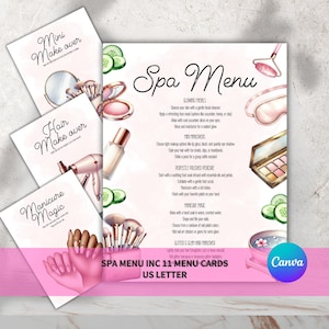 Bearbeitbare Kids Spa-Menüvorlage | Druckbares Spa-Party-Menü für Mädchen | DIY Kinder-Spa-Geburtstagsfeier Ausdrucke | Sofort Download