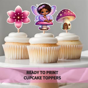 Fairy Cupcake Toppers | Printable Fairy Birthday Party Decor | DIY Fairy 1st Birthday Cupcake Picks | Enchanted Garden Party Toppers