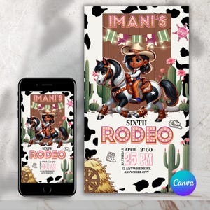 Cowgirl Birthday Invitation Digital Download,  Western Party Invite, Editable Kids Birthday Template brown girl