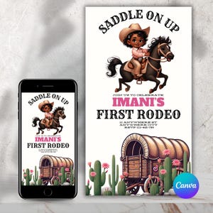 Western Cowgirl Birthday Invitation | First Rodeo Theme Party Invite | Digital Download | Wild West Kids Birthday | Rustic Country Invita