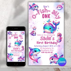 O-Fish-ally One Birthday Invitation | Editable Mermaid & Under the Sea Party Template | Digital 1st Birthday Invite for Girl