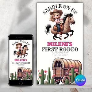 Western Cowgirl Birthday Invitation | First Rodeo Theme Party Invite | Digital Download | Wild West Kids Birthday | Rustic Country Invita