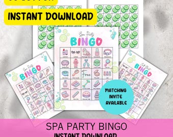 Kids Spa Party Bingo Game, Printable Cards (PDF Pattern)