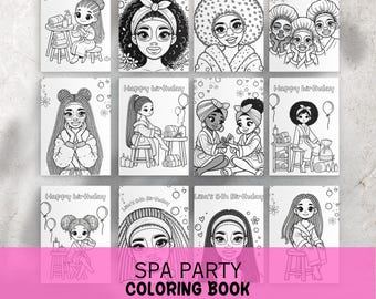 Spa Party Coloring Book | Printable Girls’ Birthday Activity | Self-Care Coloring Pages | Fun Party Favor | Instant Download brown girl