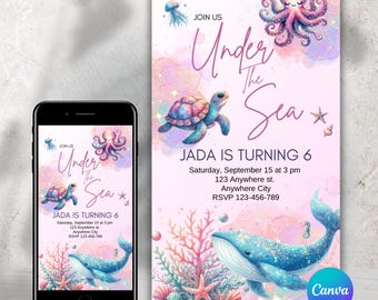 Personalized Under the Sea Birthday Invitation | Ocean Theme Party Invite | Custom Kids Birthday Invitation
