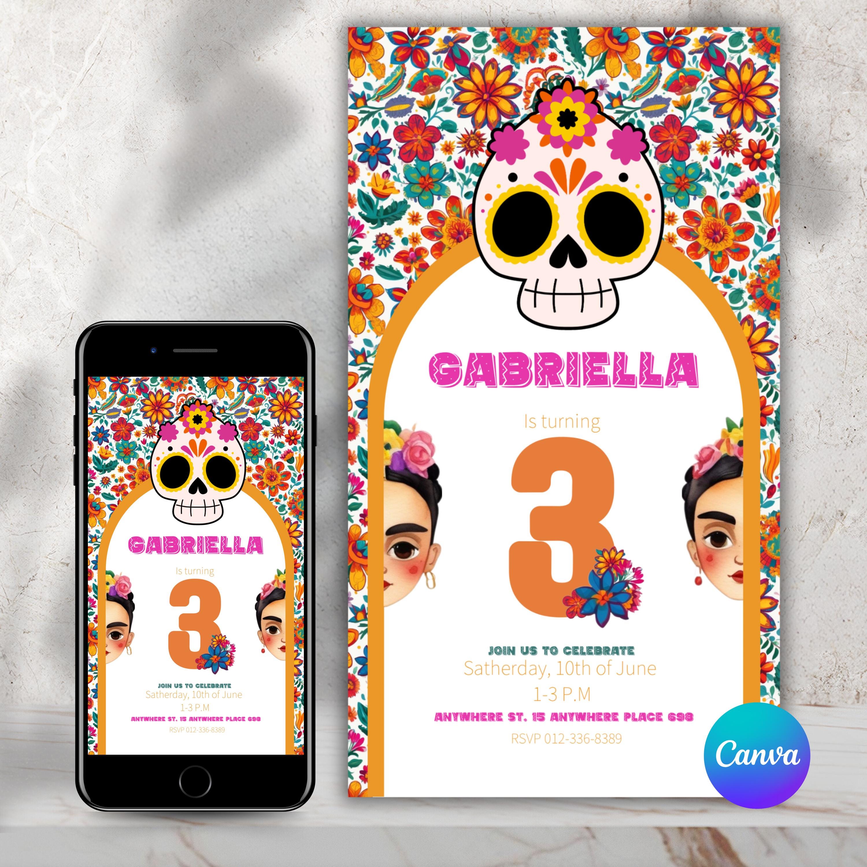 Fiesta Birthday Invitation | Editable Dia de los Muertos Theme Canva Template | Mexican Floral Party Invite for Girls | Digital Download