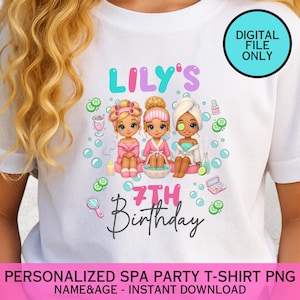 Personalized Spa Birthday Shirt PNG For Girls Custom Spa Party T Shirt Design Light Skin Tone Digital Download Printable Gift