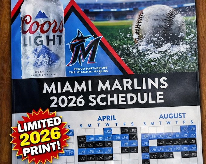 Coors Light Miami Marlins 2026 Schedule Banner 24x36 | Baseball Man Cave Decor | Sports Bar Garage Wall Poster