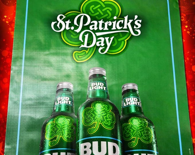 Bud Light St Patrick’s Day Banner 36x24 Vinyl Beer Banner | Irish Beer Decor Mancave Decor Bar Decor Green Beer Wall Banner