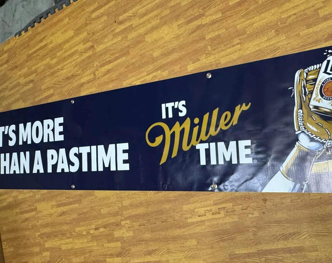 Miller Lite Baseball Banner 90x18 Beer Sign It’s Miller Time Man Cave Decor Garage Wall Sports Bar Banner