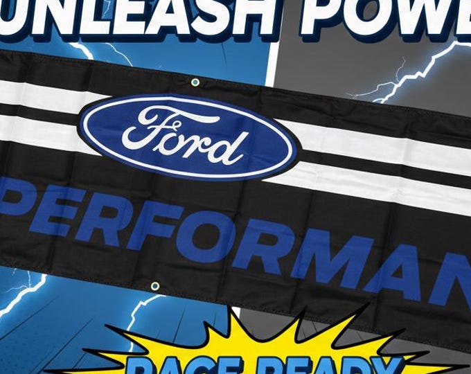 Ford Performance Racing Banner 2x8ft Polyester Garage Decor | Ford Racing Banner Flag | Mancavedecor Auto Shop Wall Banner